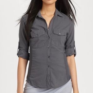 James Perse Gray Storm Contrast Panel Button-down Top.